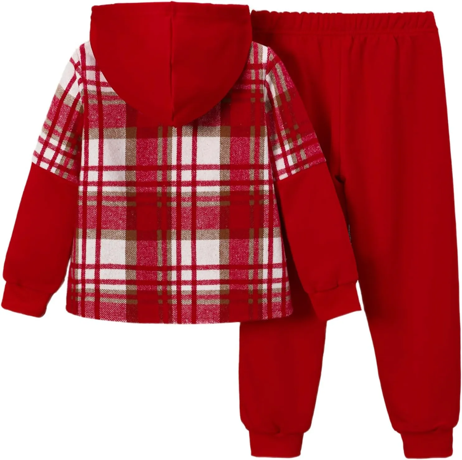 2Pcs Kids Boys Flannel Plaid Shirt Tops Pants Set Hoodie Sweatsuit for Fall Winter Spring Outfits 4-12 Years