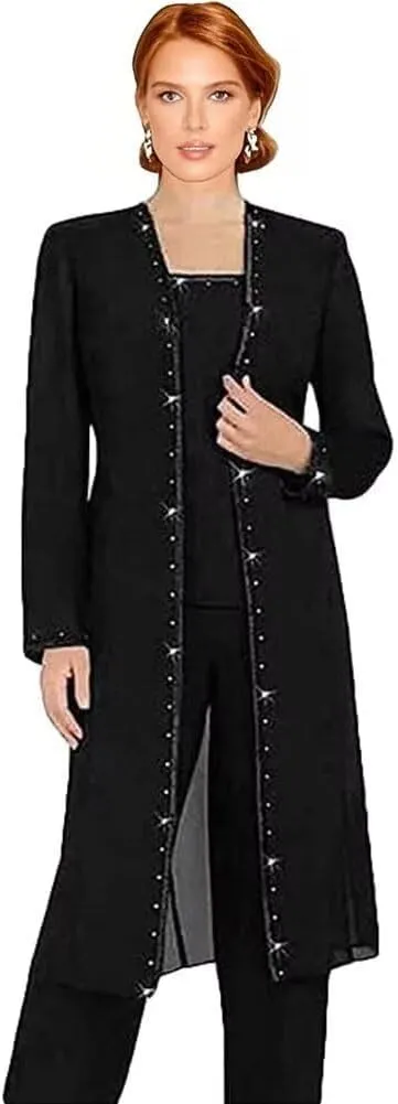 3 Pieces Mother of The Bride Pantsuits for Wedding Long Sleeve Formal Pant Suits for Women