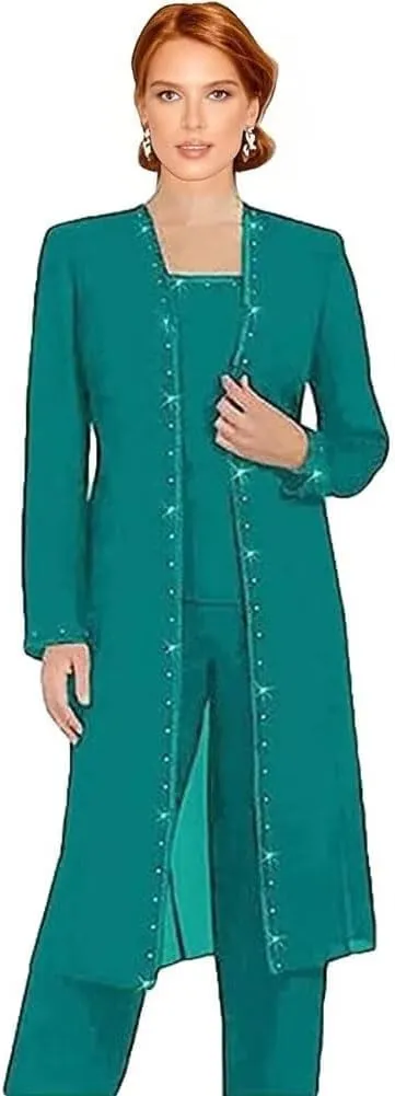 3 Pieces Mother of The Bride Pantsuits for Wedding Long Sleeve Formal Pant Suits for Women