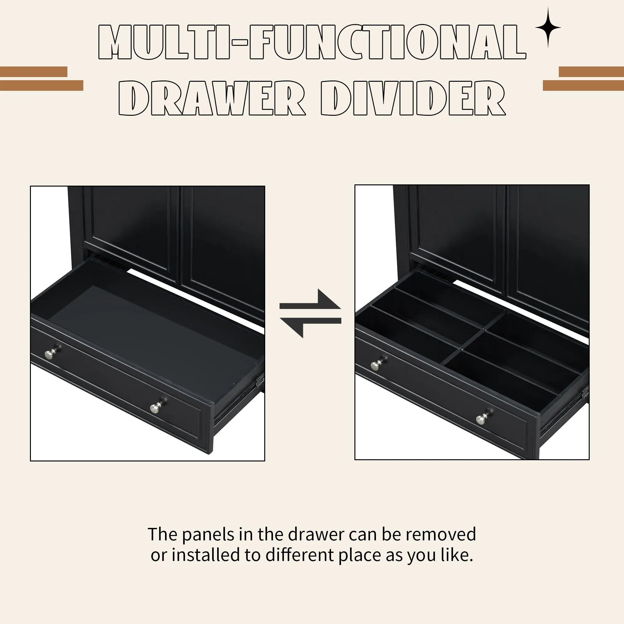 30" Bathroom Vanity Base, No Sink, Multi-Functional Cabinet w/ Doors & Drawer, Solid Frame, MDF Board, Black