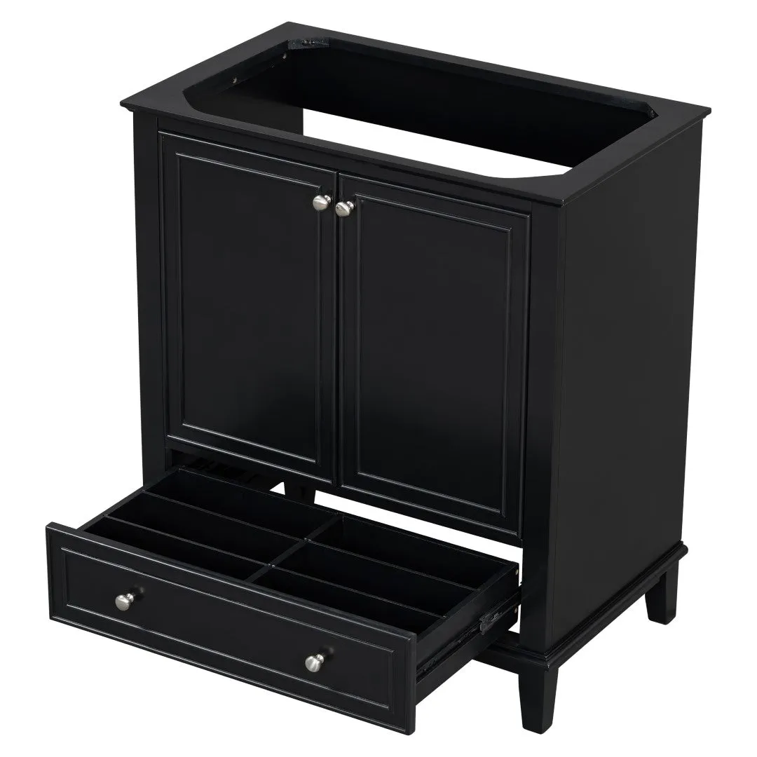 30" Bathroom Vanity Base, No Sink, Multi-Functional Cabinet w/ Doors & Drawer, Solid Frame, MDF Board, Black