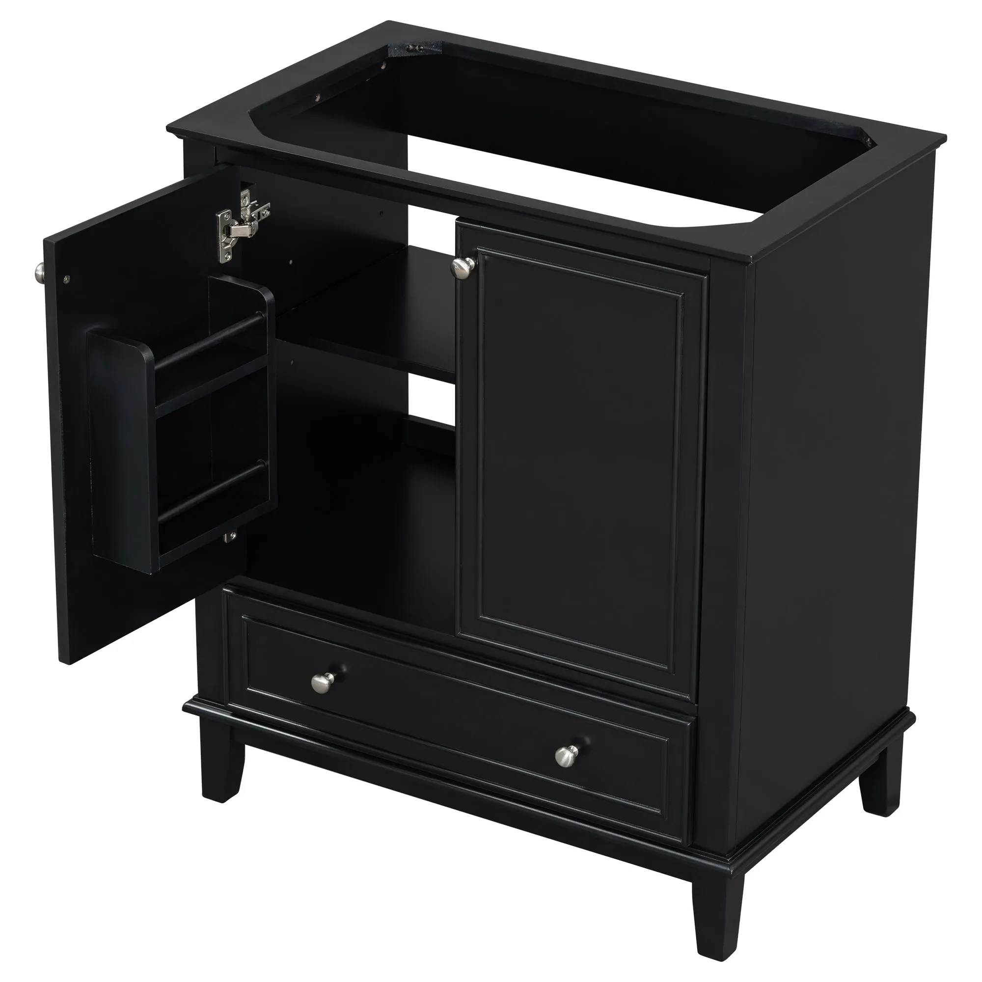 30" Bathroom Vanity Base, No Sink, Multi-Functional Cabinet w/ Doors & Drawer, Solid Frame, MDF Board, Black