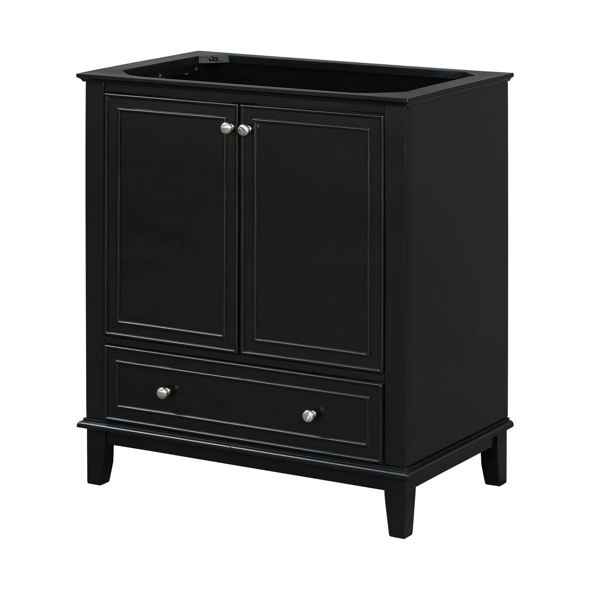 30" Bathroom Vanity Base, No Sink, Multi-Functional Cabinet w/ Doors & Drawer, Solid Frame, MDF Board, Black