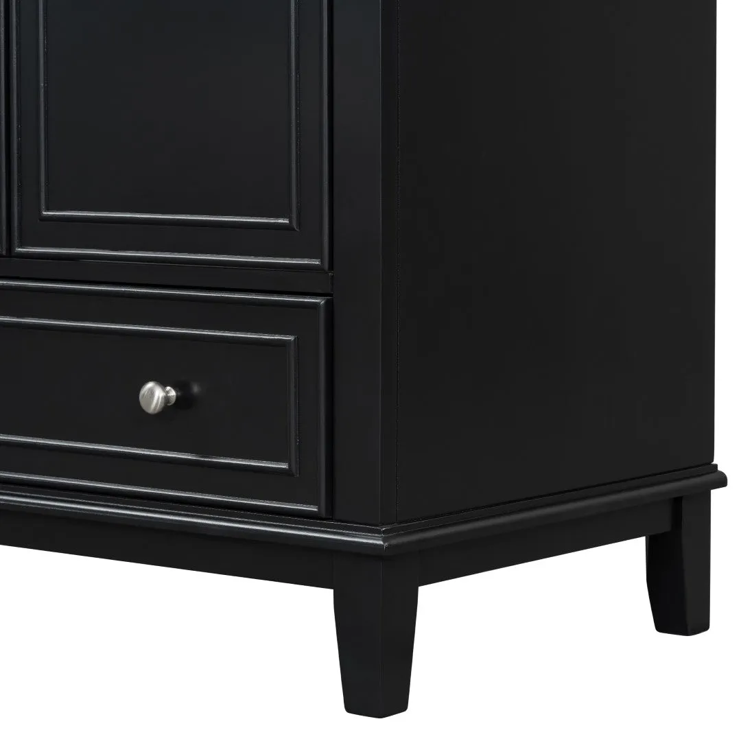30" Bathroom Vanity Base, No Sink, Multi-Functional Cabinet w/ Doors & Drawer, Solid Frame, MDF Board, Black