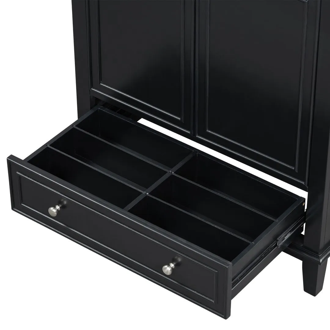 30" Bathroom Vanity Base, No Sink, Multi-Functional Cabinet w/ Doors & Drawer, Solid Frame, MDF Board, Black