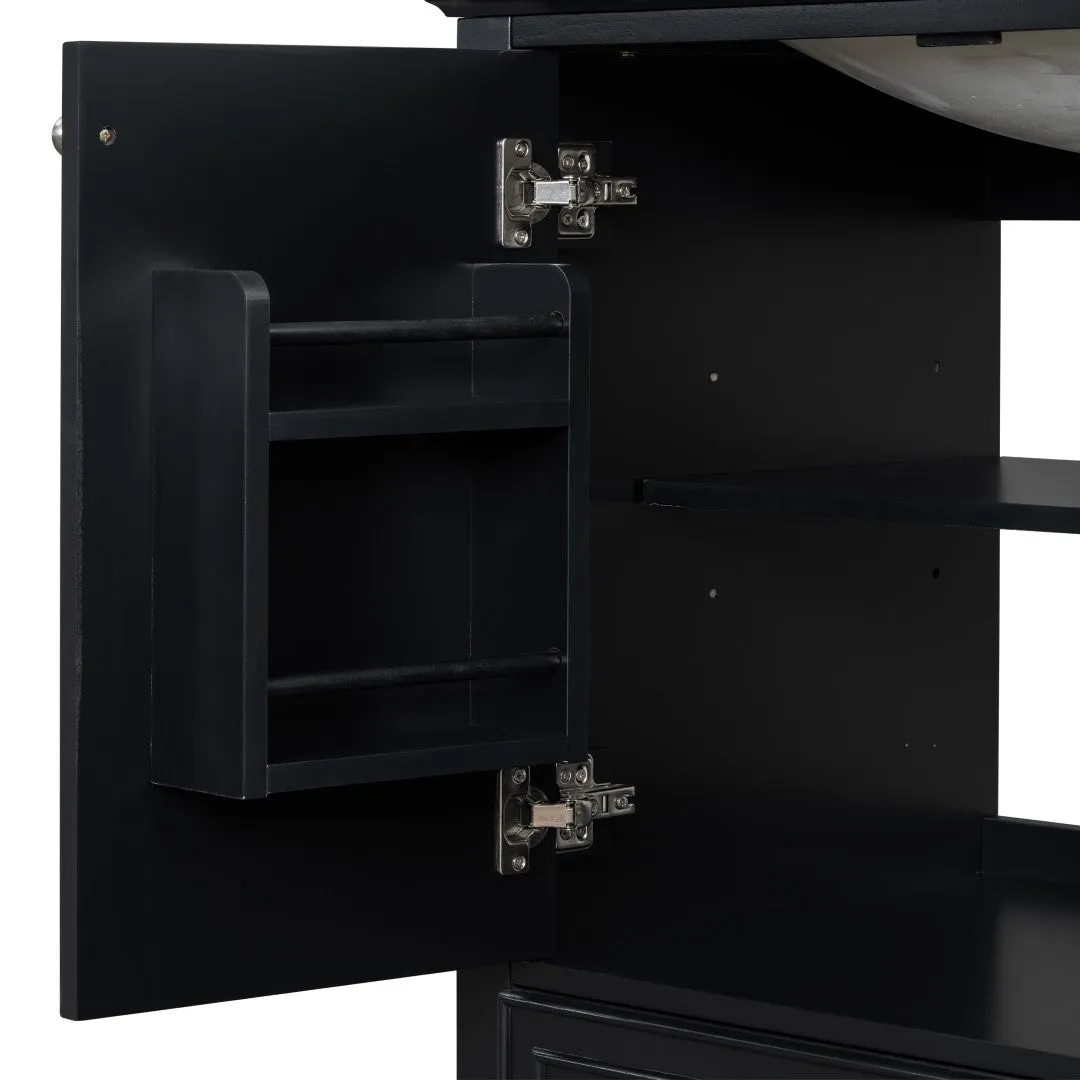30" Bathroom Vanity Base, No Sink, Multi-Functional Cabinet w/ Doors & Drawer, Solid Frame, MDF Board, Black