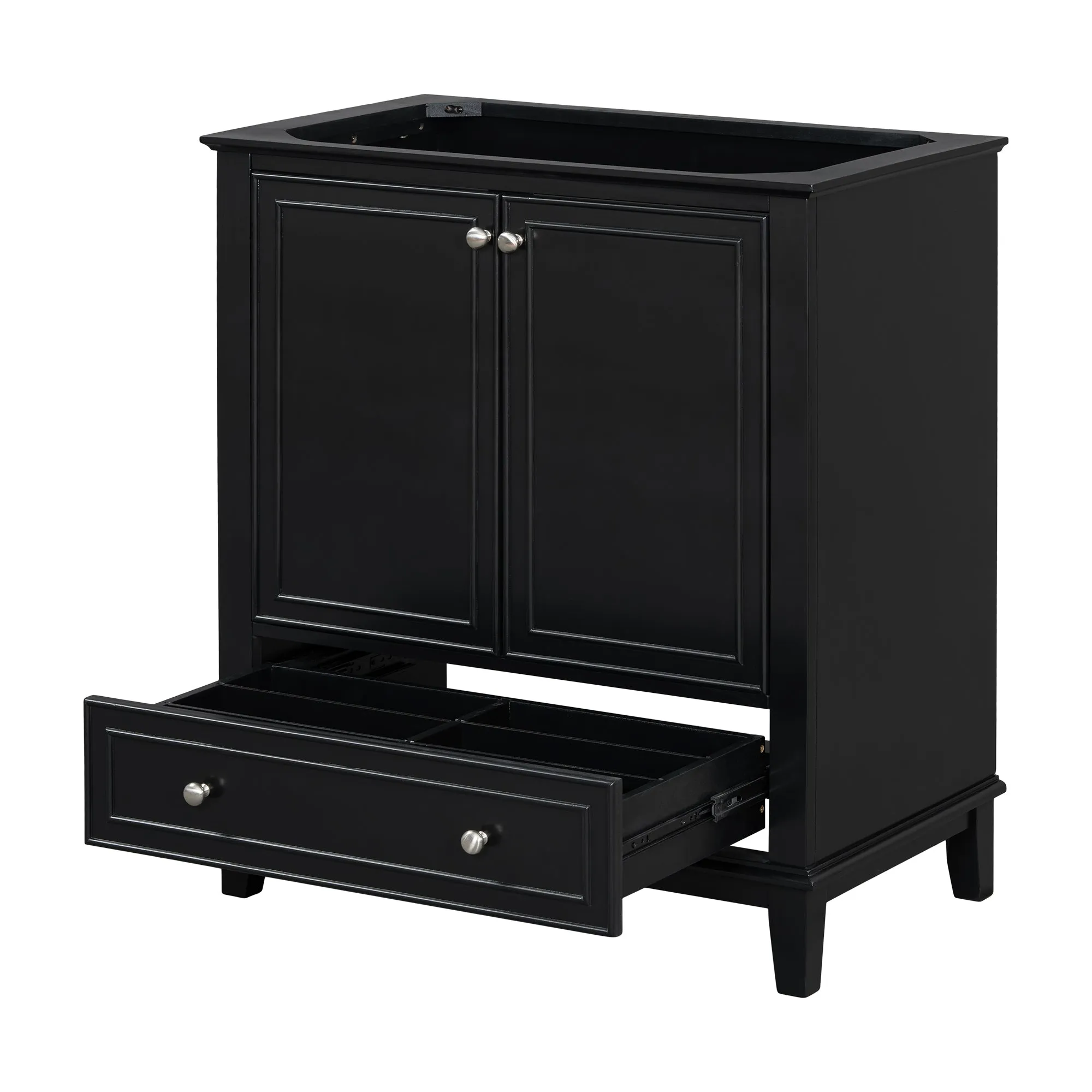 30" Bathroom Vanity Base, No Sink, Multi-Functional Cabinet w/ Doors & Drawer, Solid Frame, MDF Board, Black