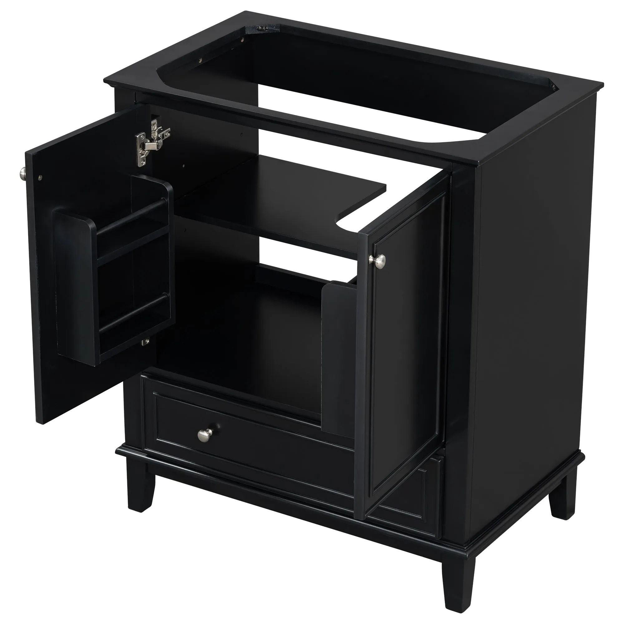 30" Bathroom Vanity Base, No Sink, Multi-Functional Cabinet w/ Doors & Drawer, Solid Frame, MDF Board, Black