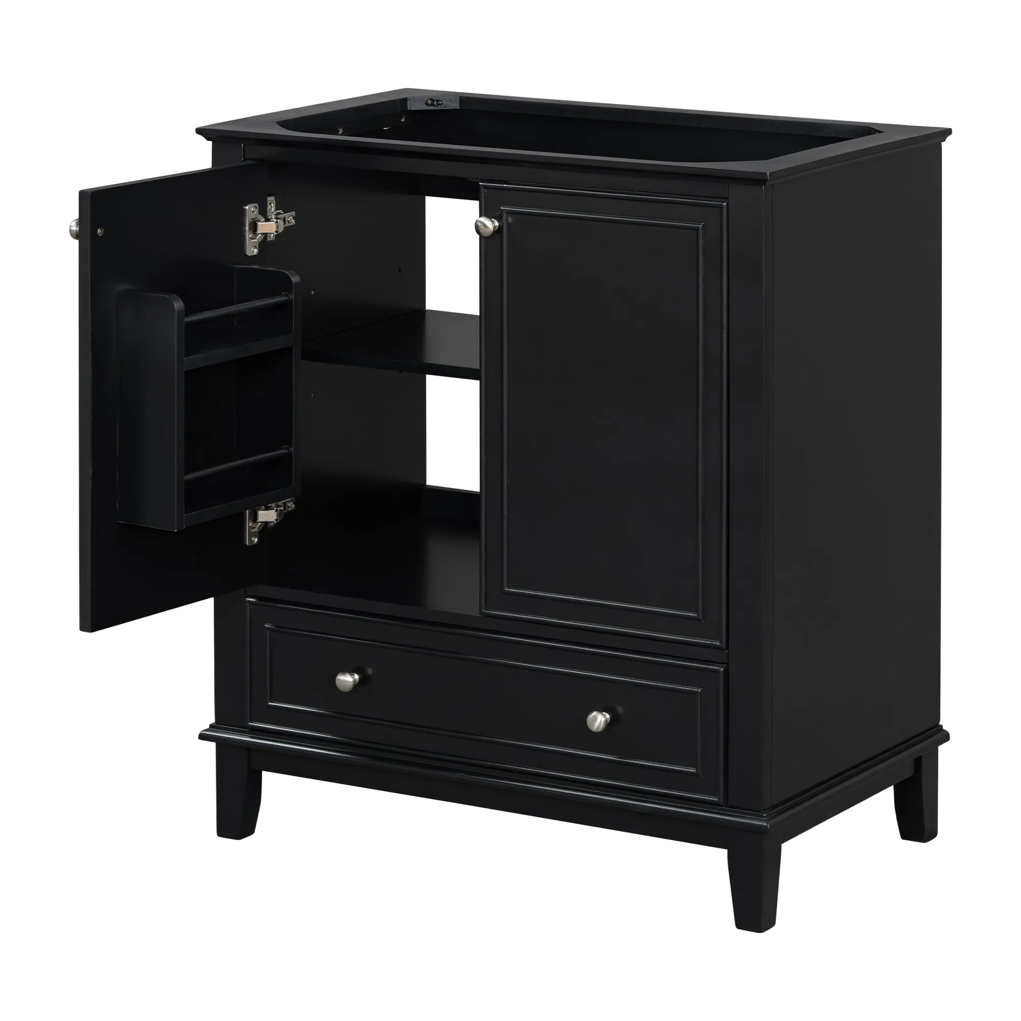 30" Bathroom Vanity Base, No Sink, Multi-Functional Cabinet w/ Doors & Drawer, Solid Frame, MDF Board, Black