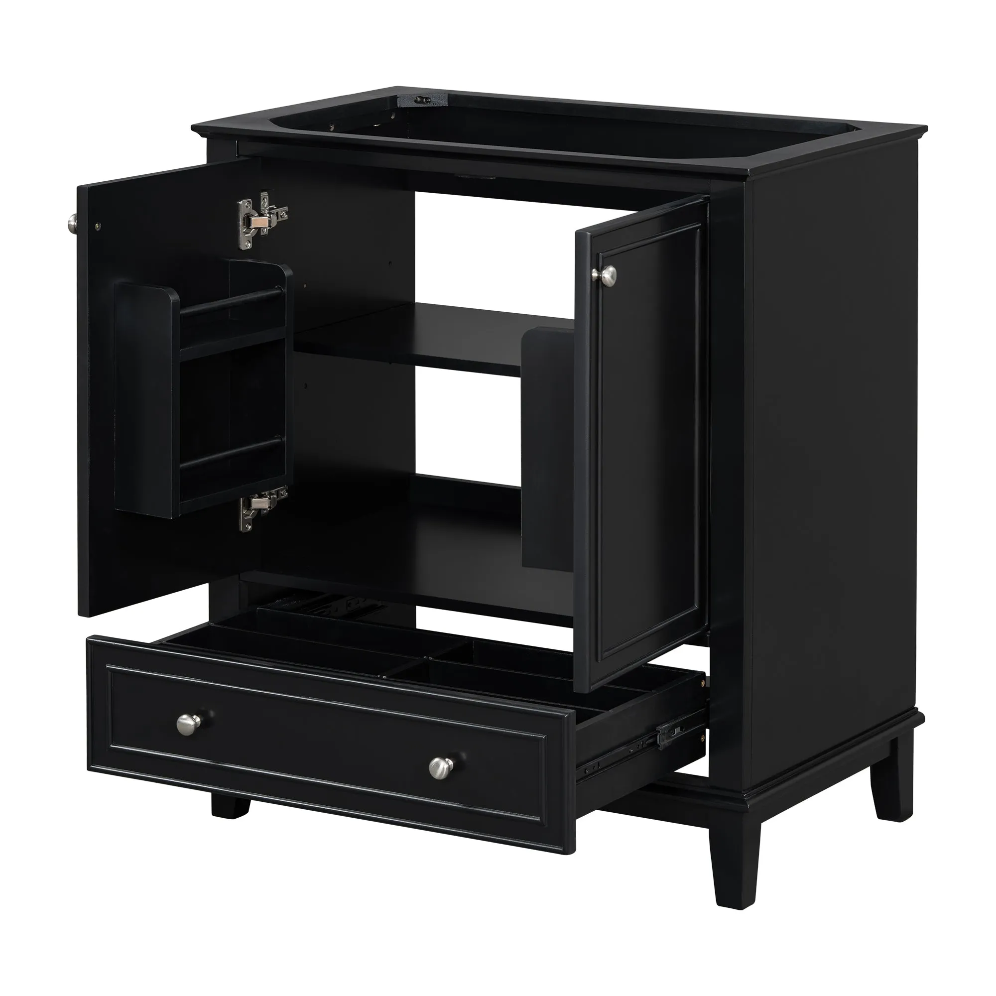 30" Bathroom Vanity Base, No Sink, Multi-Functional Cabinet w/ Doors & Drawer, Solid Frame, MDF Board, Black