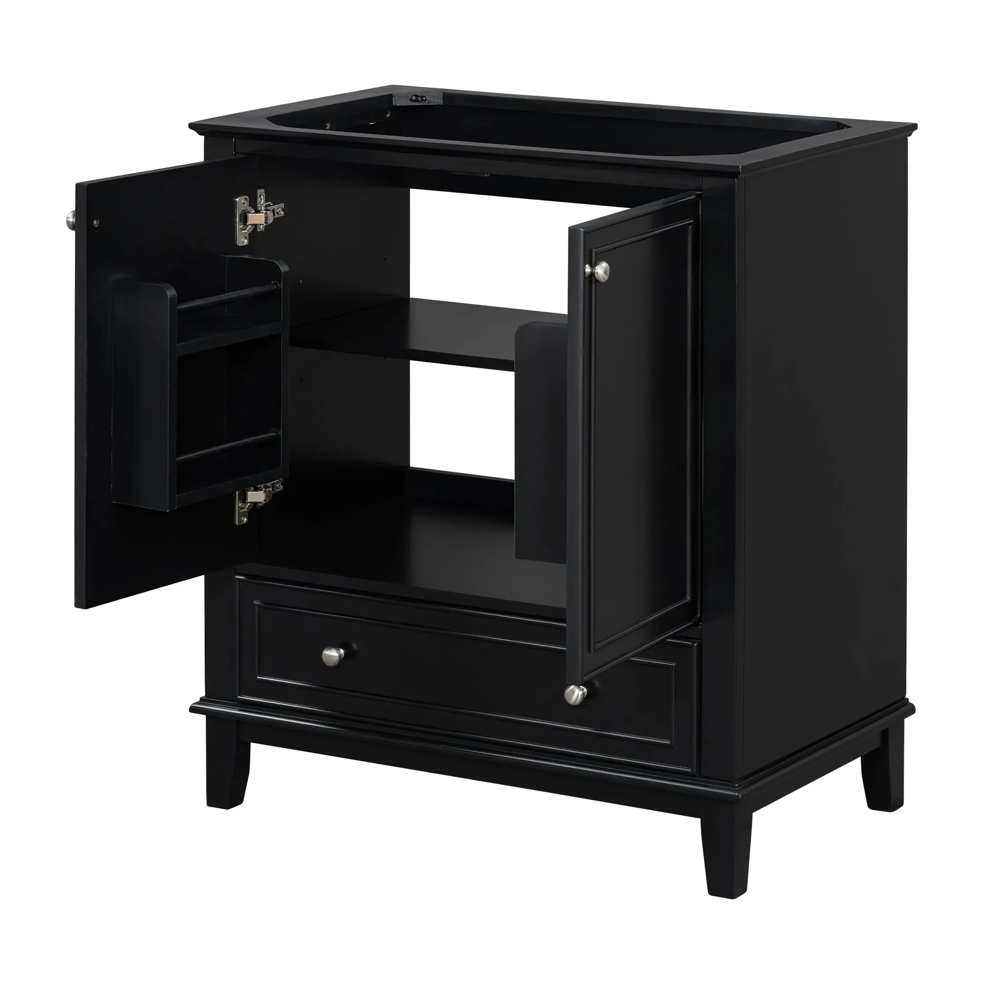 30" Bathroom Vanity Base, No Sink, Multi-Functional Cabinet w/ Doors & Drawer, Solid Frame, MDF Board, Black