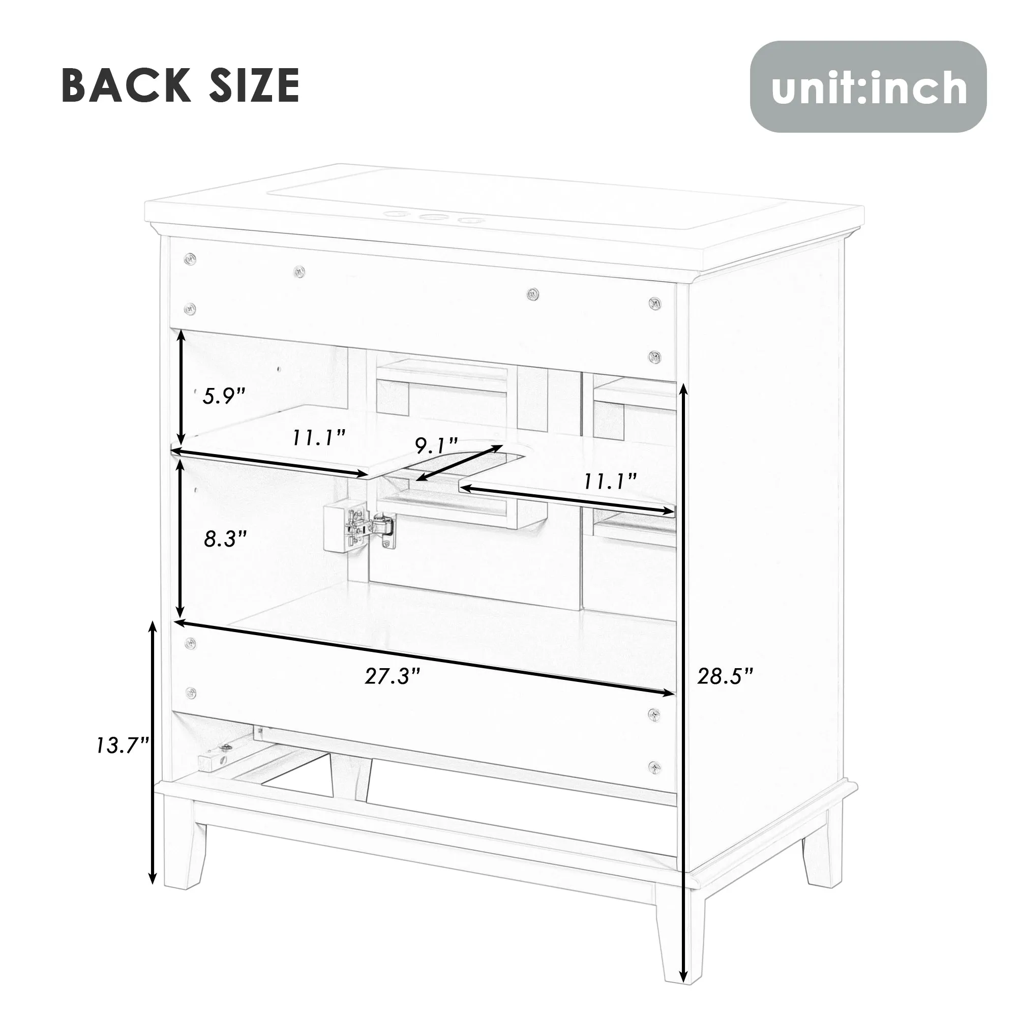 30" Bathroom Vanity Base, No Sink, Multi-Functional Cabinet w/ Doors & Drawer, Solid Frame, MDF Board, Black