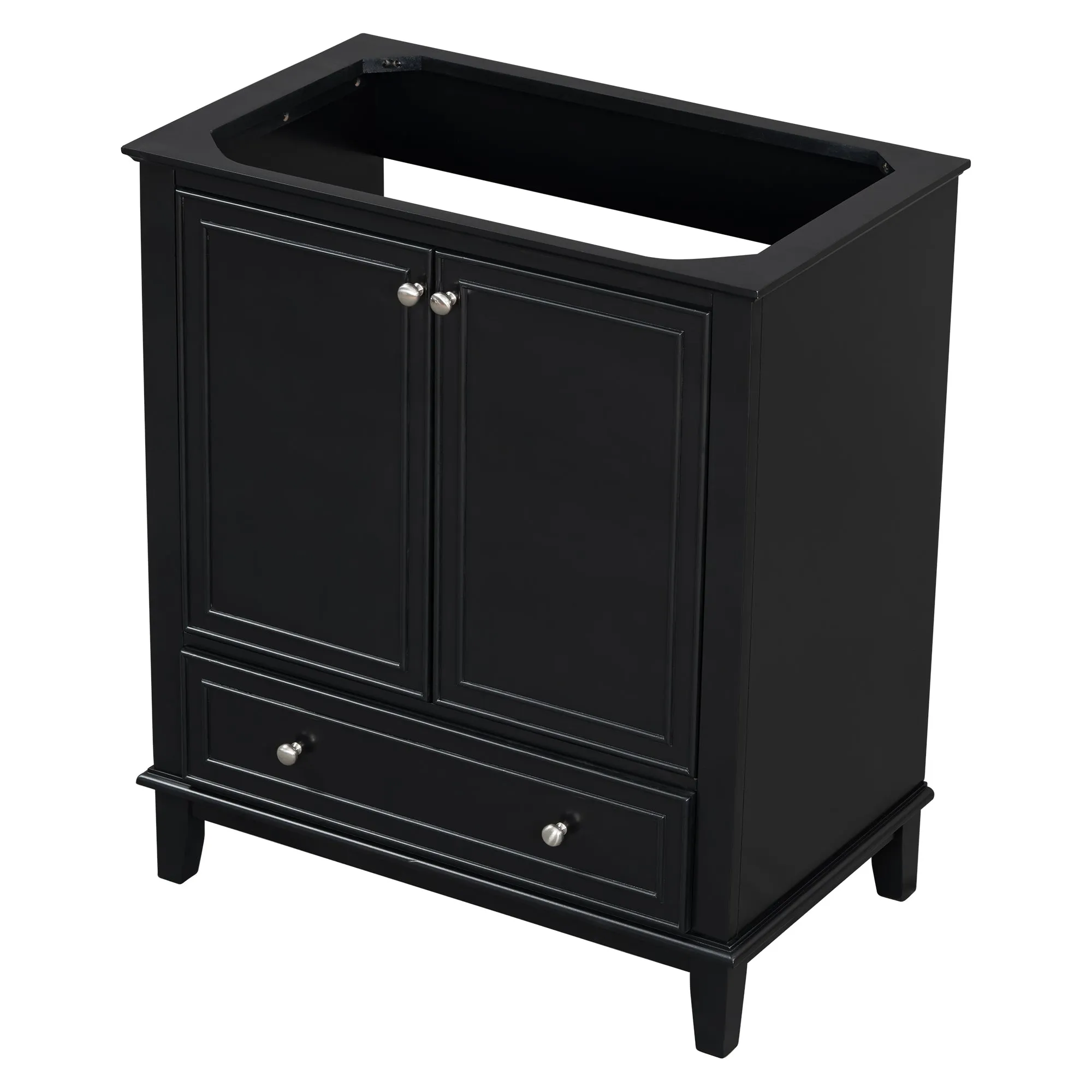 30" Bathroom Vanity Base, No Sink, Multi-Functional Cabinet w/ Doors & Drawer, Solid Frame, MDF Board, Black