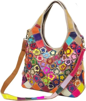 3D Floral Genuine Leather Handbags for Women Crossbody Bag Designer Shoulder Hobo Tote Bags Satchel Purses