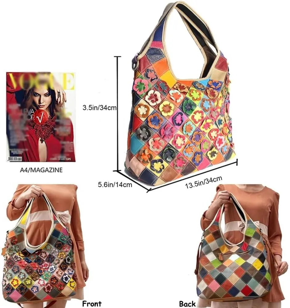 3D Floral Genuine Leather Handbags for Women Crossbody Bag Designer Shoulder Hobo Tote Bags Satchel Purses