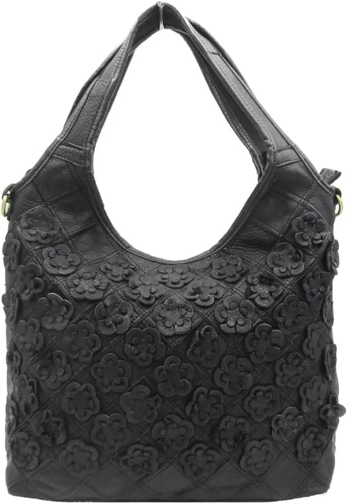 3D Floral Genuine Leather Handbags for Women Crossbody Bag Designer Shoulder Hobo Tote Bags Satchel Purses