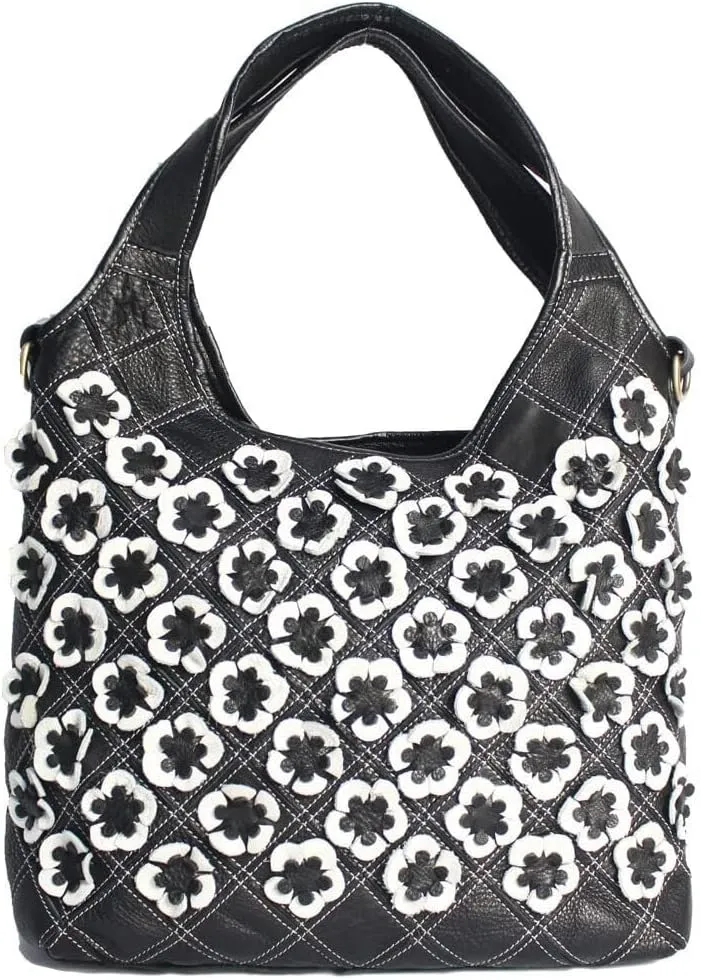 3D Floral Genuine Leather Handbags for Women Crossbody Bag Designer Shoulder Hobo Tote Bags Satchel Purses