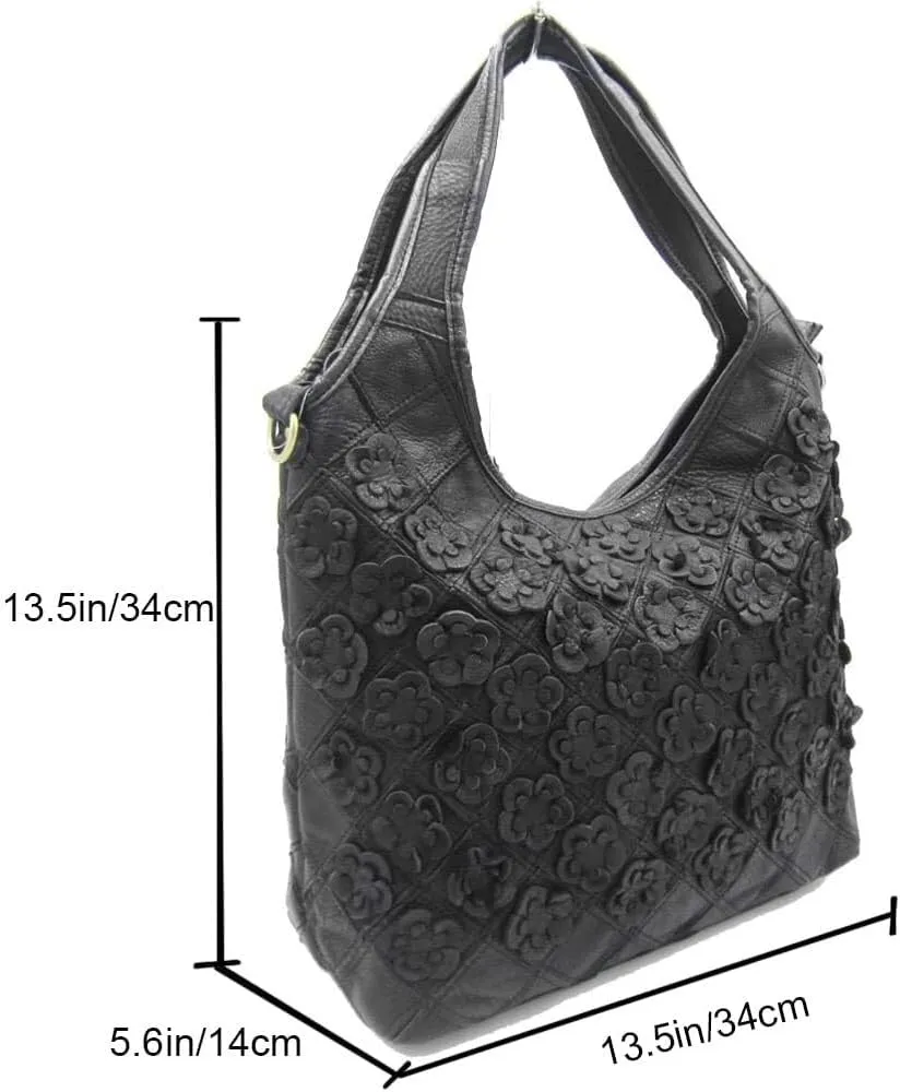 3D Floral Genuine Leather Handbags for Women Crossbody Bag Designer Shoulder Hobo Tote Bags Satchel Purses