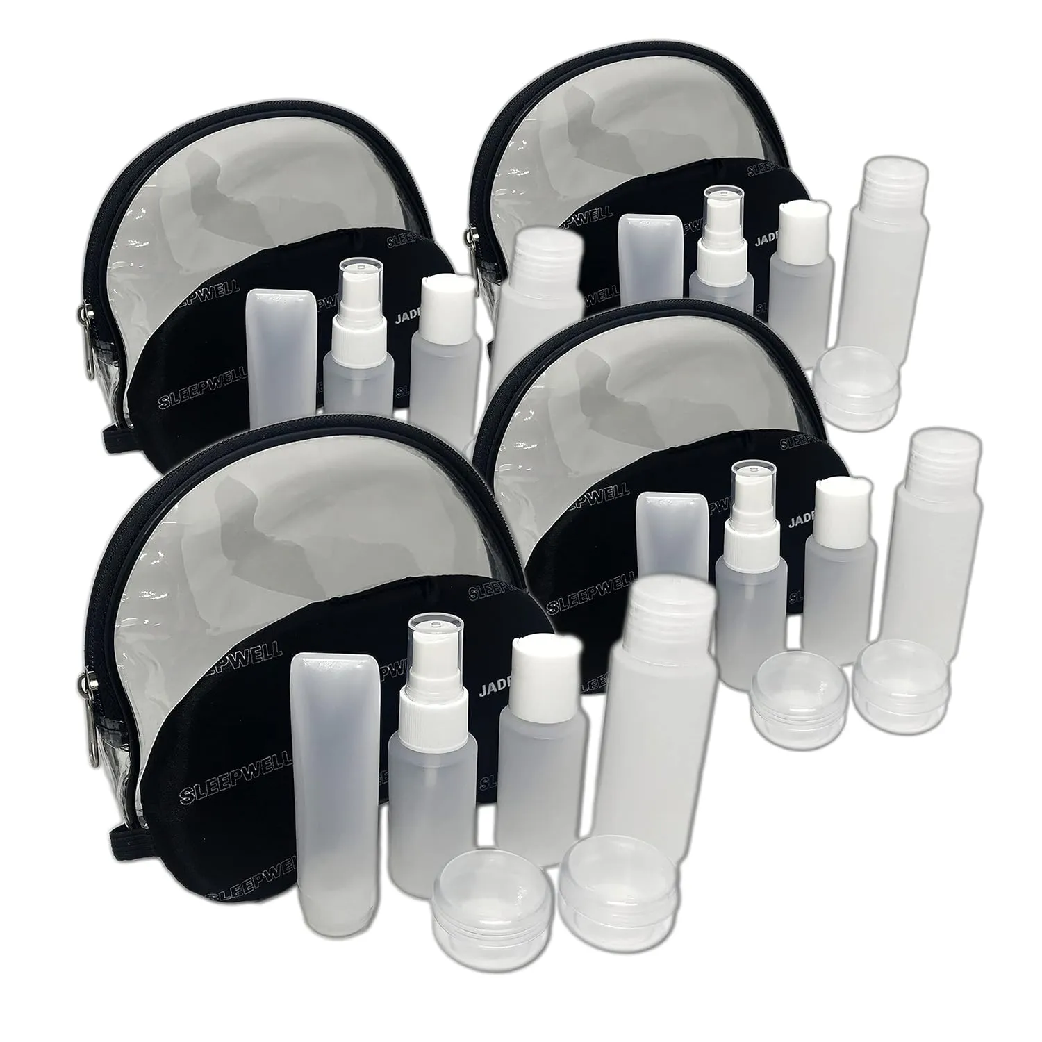 4 Pack Travel Bottles Set with Zipper Bag and Eyeshade TSA Approved Containers for Toiletries Shampoo Conditioner Lotion Body Wash Liquid Leak-Proof BPA Free Carry-on for Airplane
