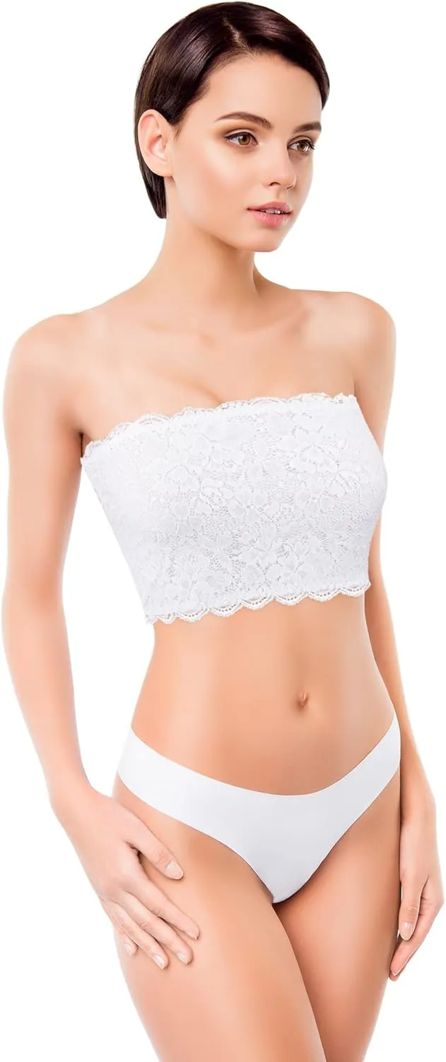 4 Pieces Women Lace Bandeau Bra Tube Top Elastic Strapless No Sponge Pad No Underwire Bra for Daily Favor