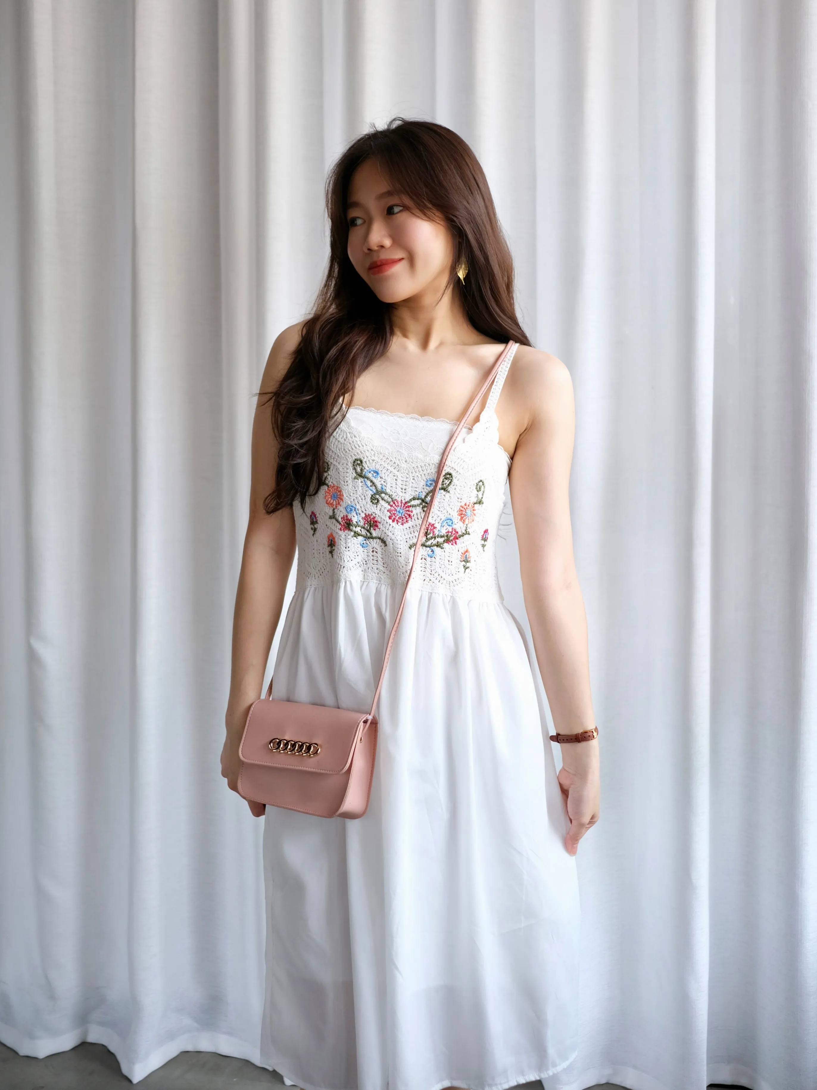 ACEWIN Spaghetti Strap Floral Embroidery Crochet Dress (Free Size) 703218