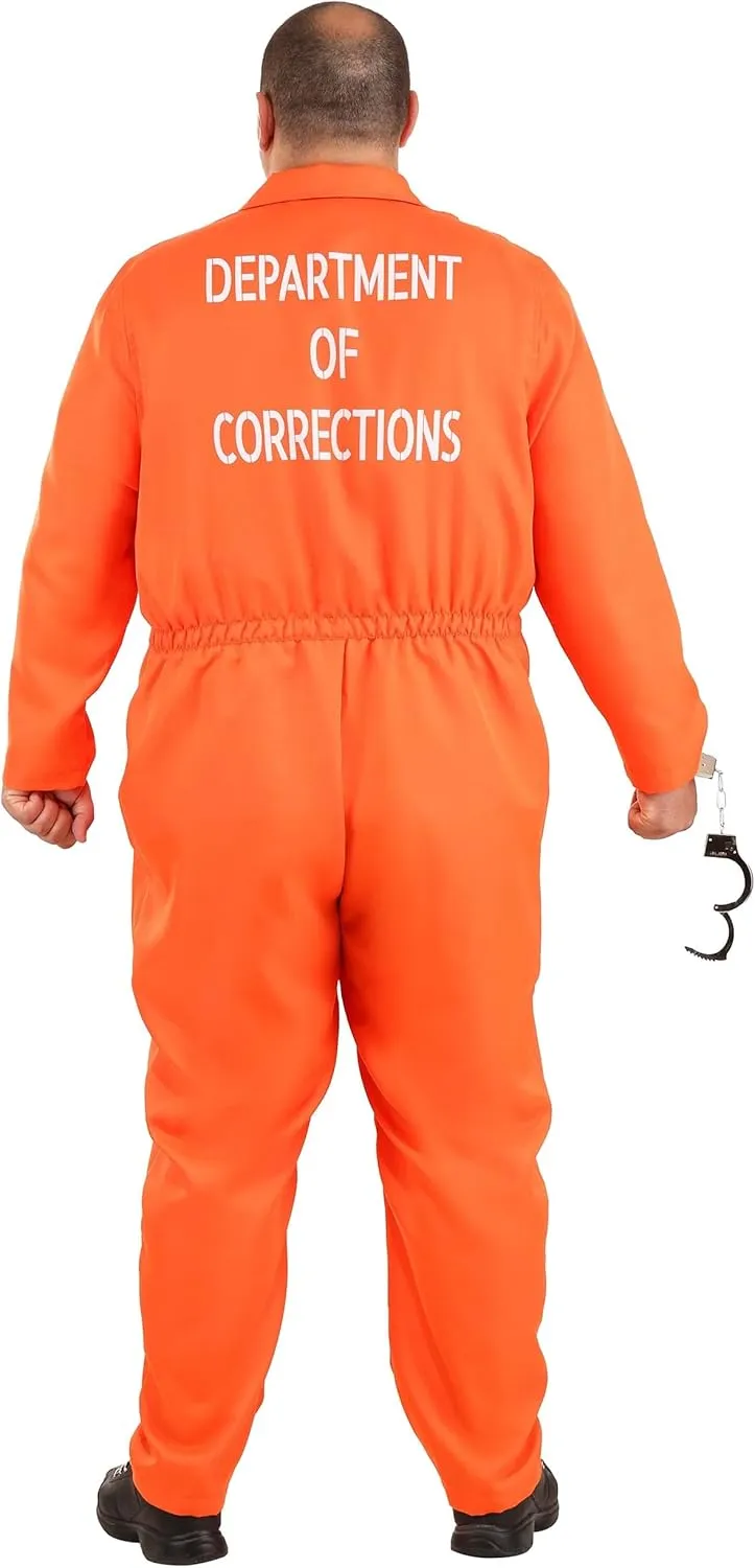 Adult Plus Size Orange Prison Jumpsuit Costume for Men, Prisoner Halloween Costume, Jail Inmate Uniform