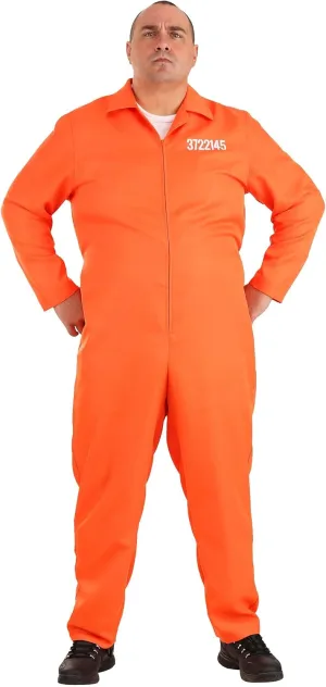 Adult Plus Size Orange Prison Jumpsuit Costume for Men, Prisoner Halloween Costume, Jail Inmate Uniform