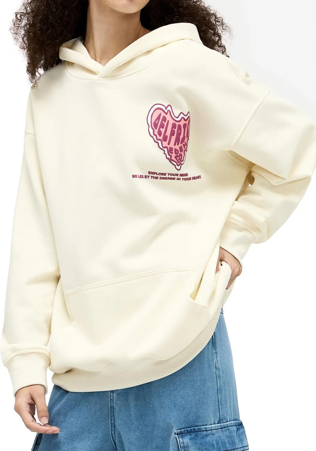 Aelfric Eden Graphic Hoodie Womens Oversized Hoodies Y2k Cute Heart Print Sweatshirt Streetwear Hooded Pullover