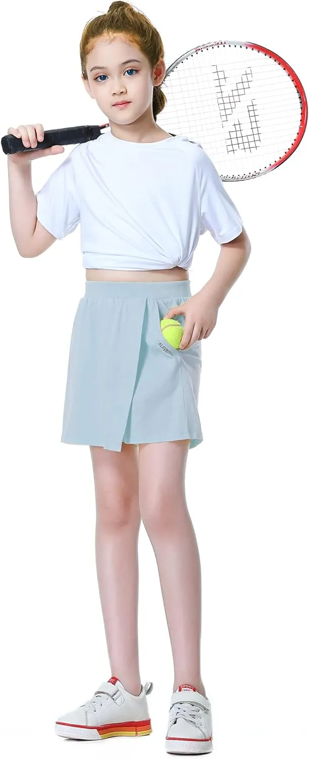 ALAVIKING Girls Athletic Skirt Cotton Active Tennis Skort Running Workout Skort Skirts Size 3-12 Years