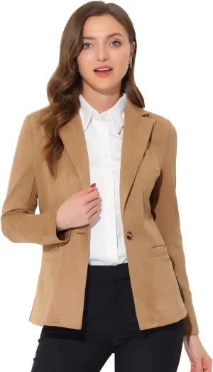Allegra K Faux Suede Casual Blazer for Women's Lapel Collar Long Sleeve Work Office Jacket