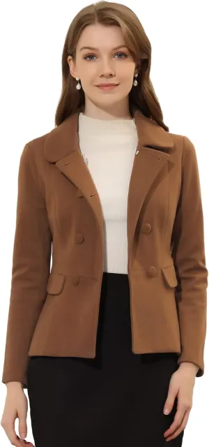 Allegra K Women's Peter Pan Collar Peacoat Double Breasted Short Coat