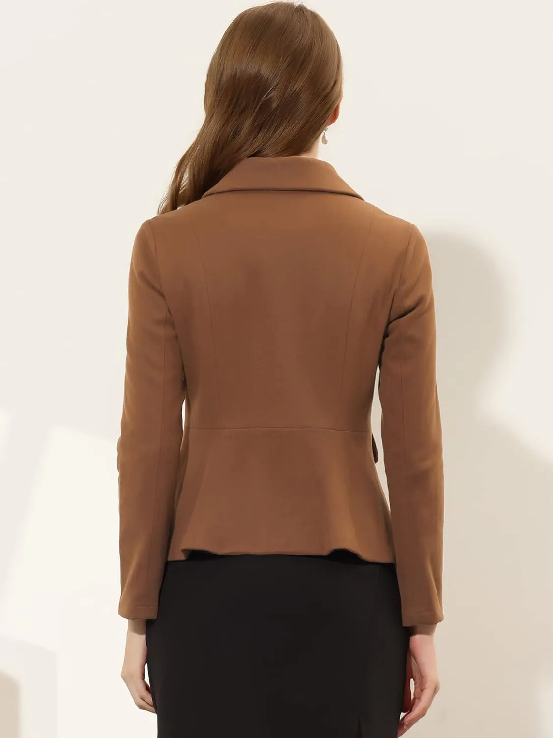 Allegra K Women's Peter Pan Collar Peacoat Double Breasted Short Coat