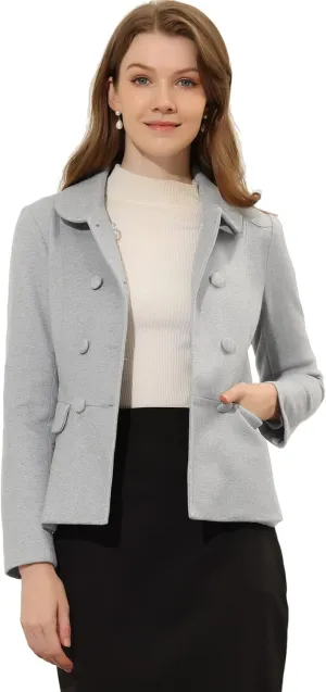 Allegra K Women's Peter Pan Collar Peacoat Double Breasted Short Coat