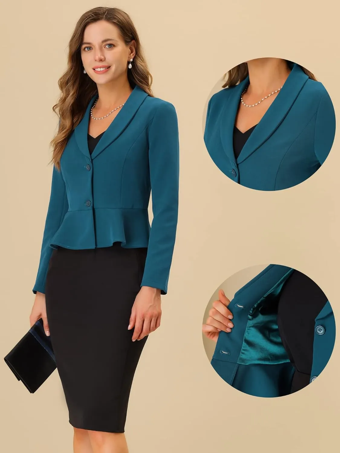 Allegra K Work Short Blazer for Women's Lapel Collar Long Sleeve Ruffle Casual Office Jacket