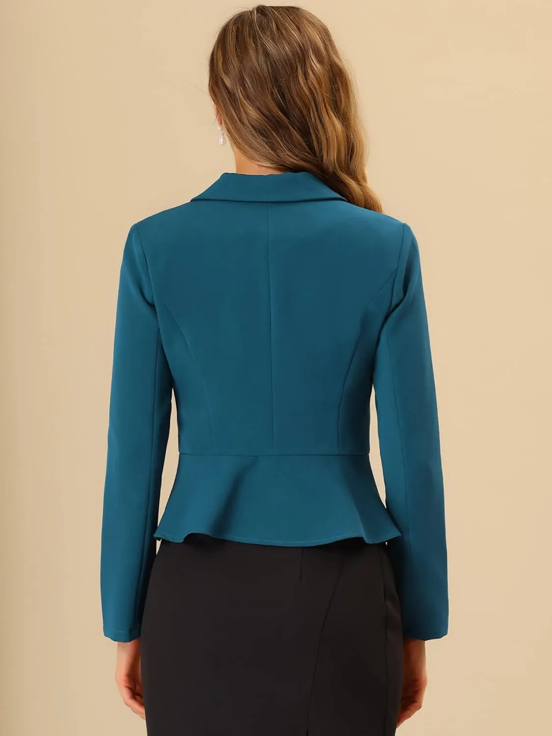 Allegra K Work Short Blazer for Women's Lapel Collar Long Sleeve Ruffle Casual Office Jacket