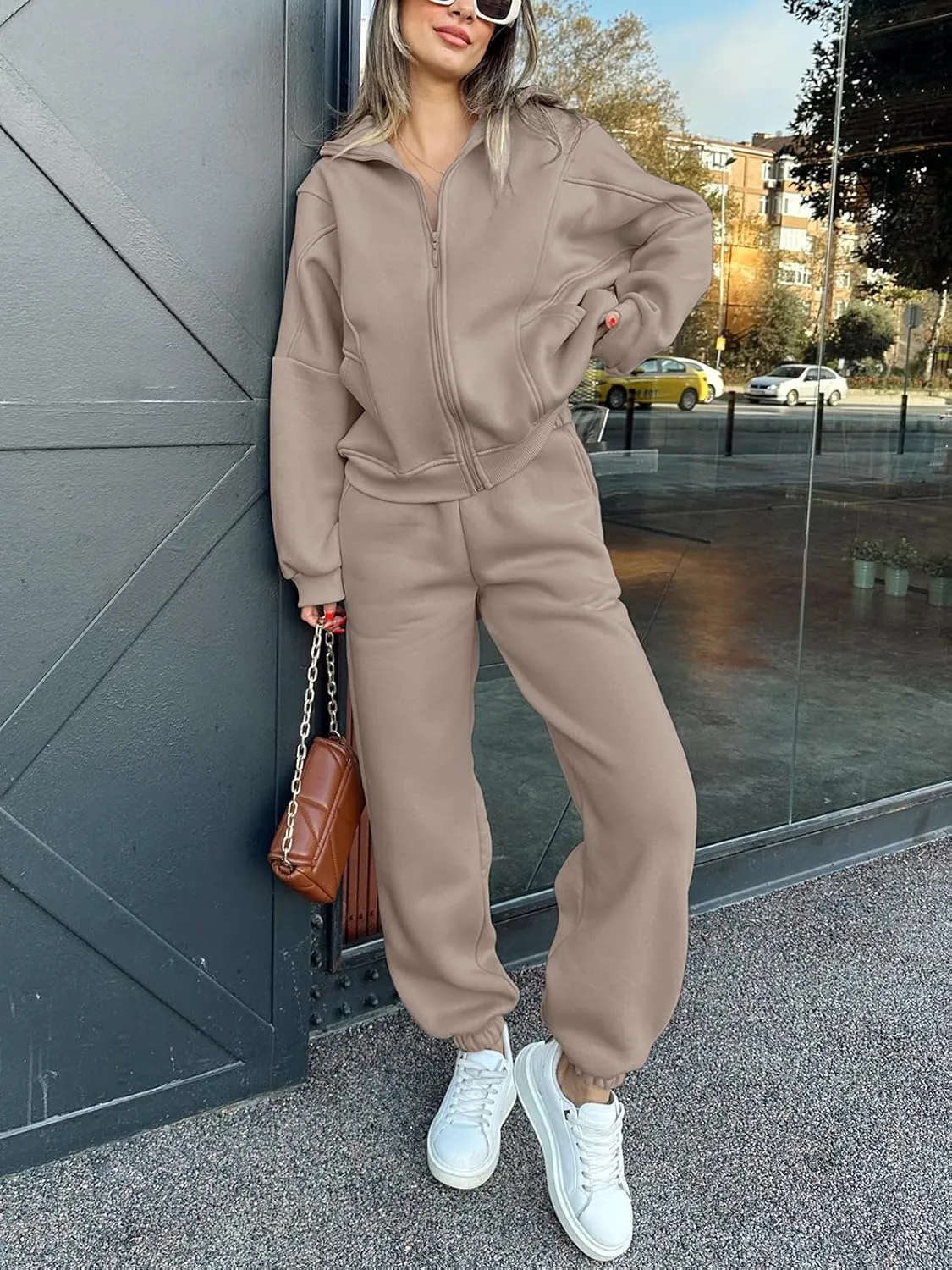 Alunzoem Sweatsuits for Women Set 2 Piece Outfits Long Sleeve Zip Up Jacket Oversized Sweatshirt Jogger Sweatpants Tracksuit