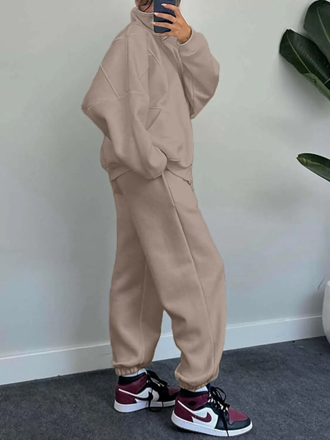 Alunzoem Sweatsuits for Women Set 2 Piece Outfits Long Sleeve Zip Up Jacket Oversized Sweatshirt Jogger Sweatpants Tracksuit