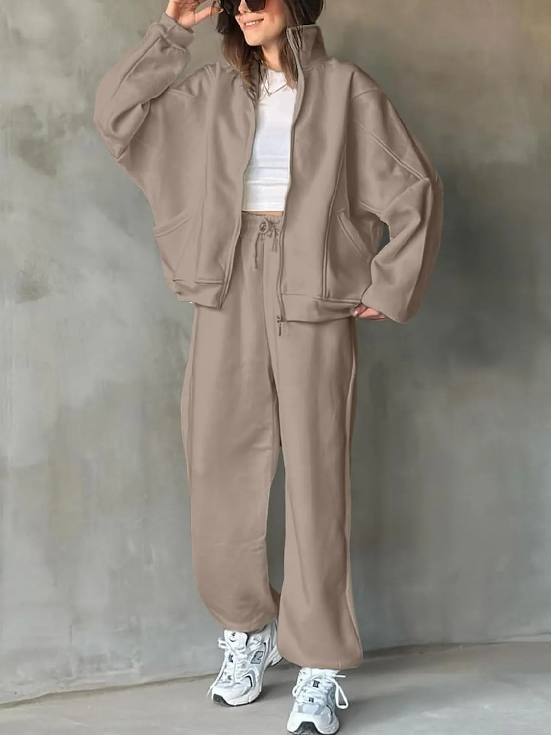 Alunzoem Sweatsuits for Women Set 2 Piece Outfits Long Sleeve Zip Up Jacket Oversized Sweatshirt Jogger Sweatpants Tracksuit