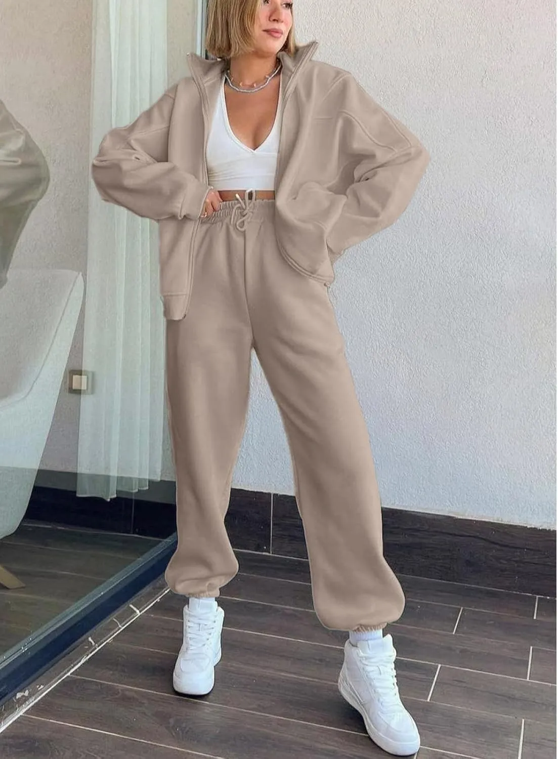 Alunzoem Sweatsuits for Women Set 2 Piece Outfits Long Sleeve Zip Up Jacket Oversized Sweatshirt Jogger Sweatpants Tracksuit