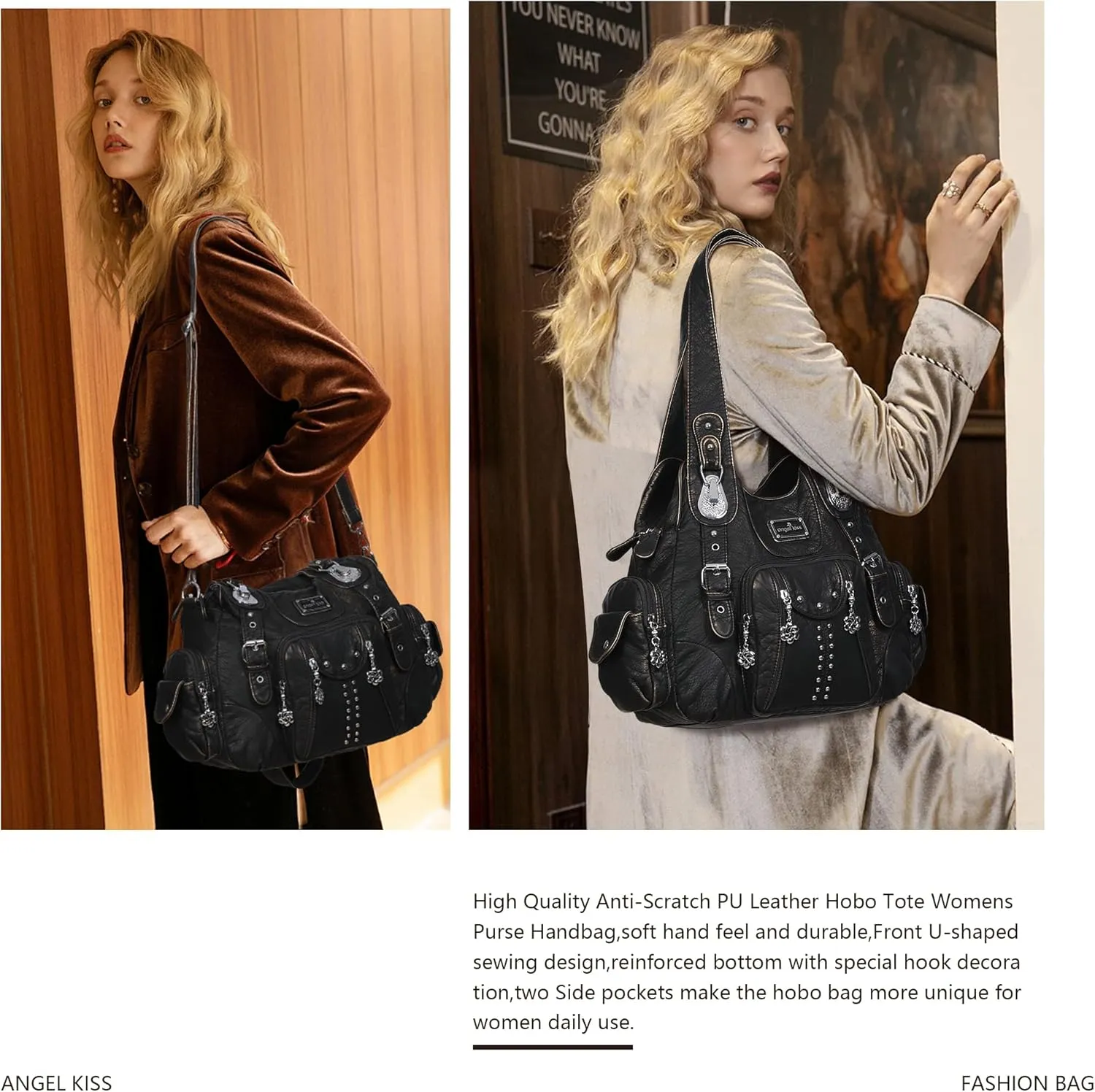 Angel Kiss Purses for Women Soft PU Leather Large Hobo Bags for Women Shoulder Bag