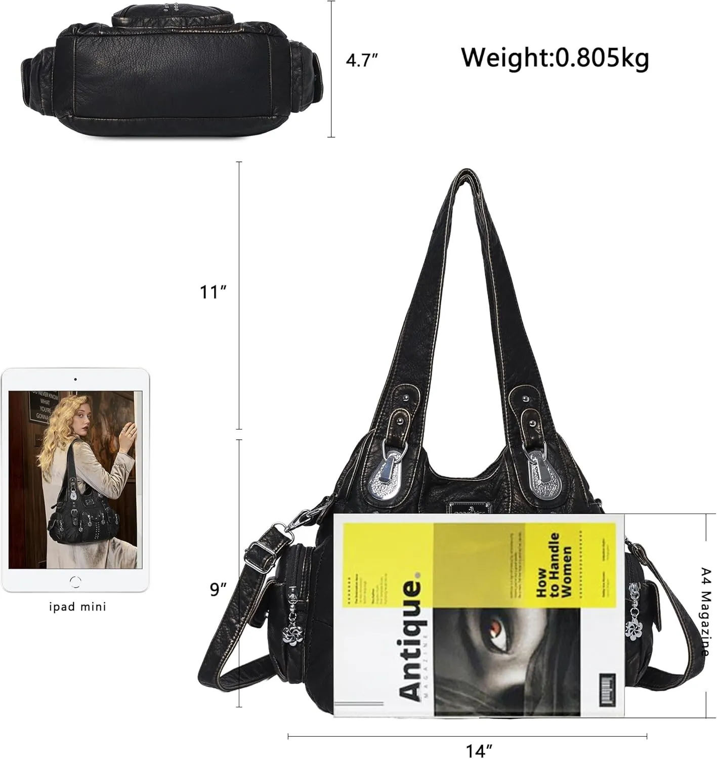 Angel Kiss Purses for Women Soft PU Leather Large Hobo Bags for Women Shoulder Bag
