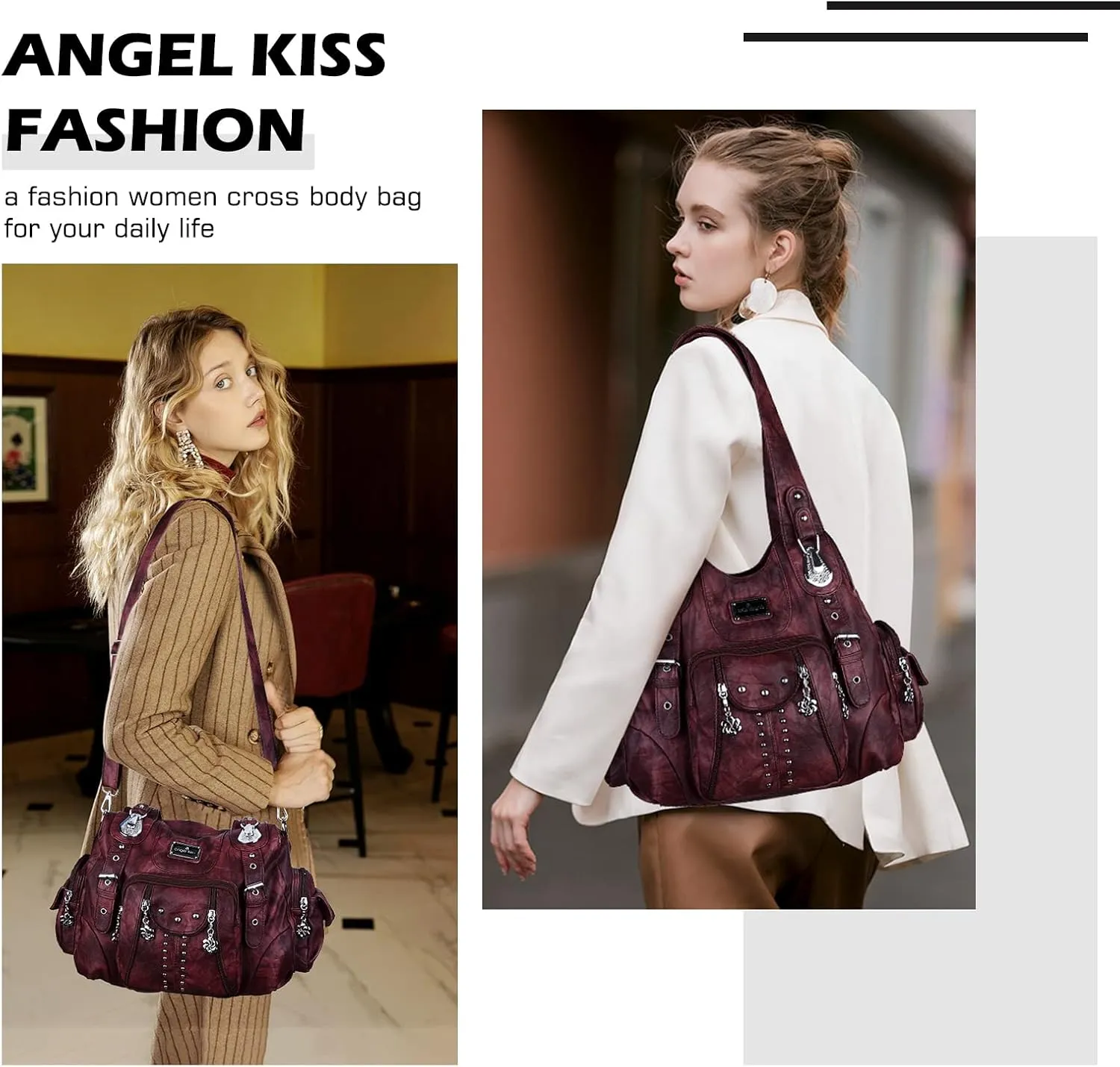 Angel Kiss Purses for Women Soft PU Leather Large Hobo Bags for Women Shoulder Bag