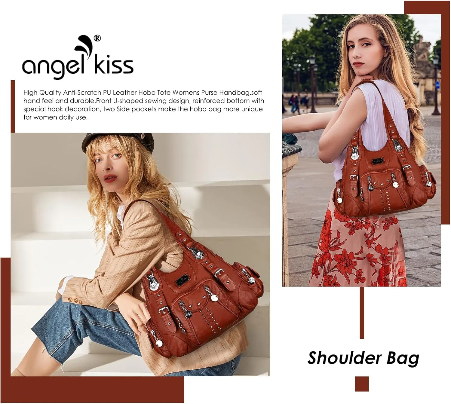 Angel Kiss Purses for Women Soft PU Leather Large Hobo Bags for Women Shoulder Bag