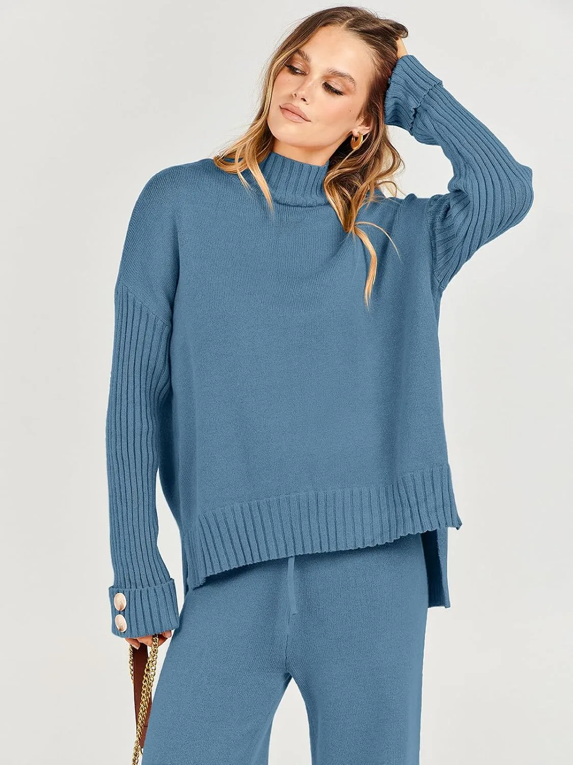 ANRABESS Women's 2 Piece Outfit Sweater Lounge Sets Long Sleeve Knit Pullover Wide Leg Pant Tracksuit Loungewear 2025 Fashion
