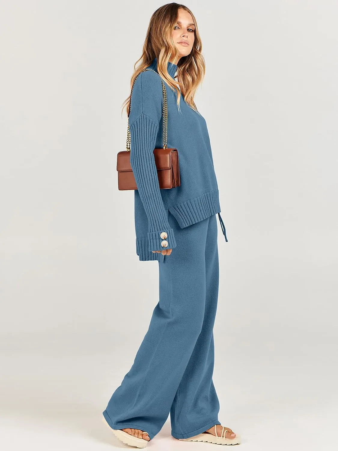 ANRABESS Women's 2 Piece Outfit Sweater Lounge Sets Long Sleeve Knit Pullover Wide Leg Pant Tracksuit Loungewear 2025 Fashion