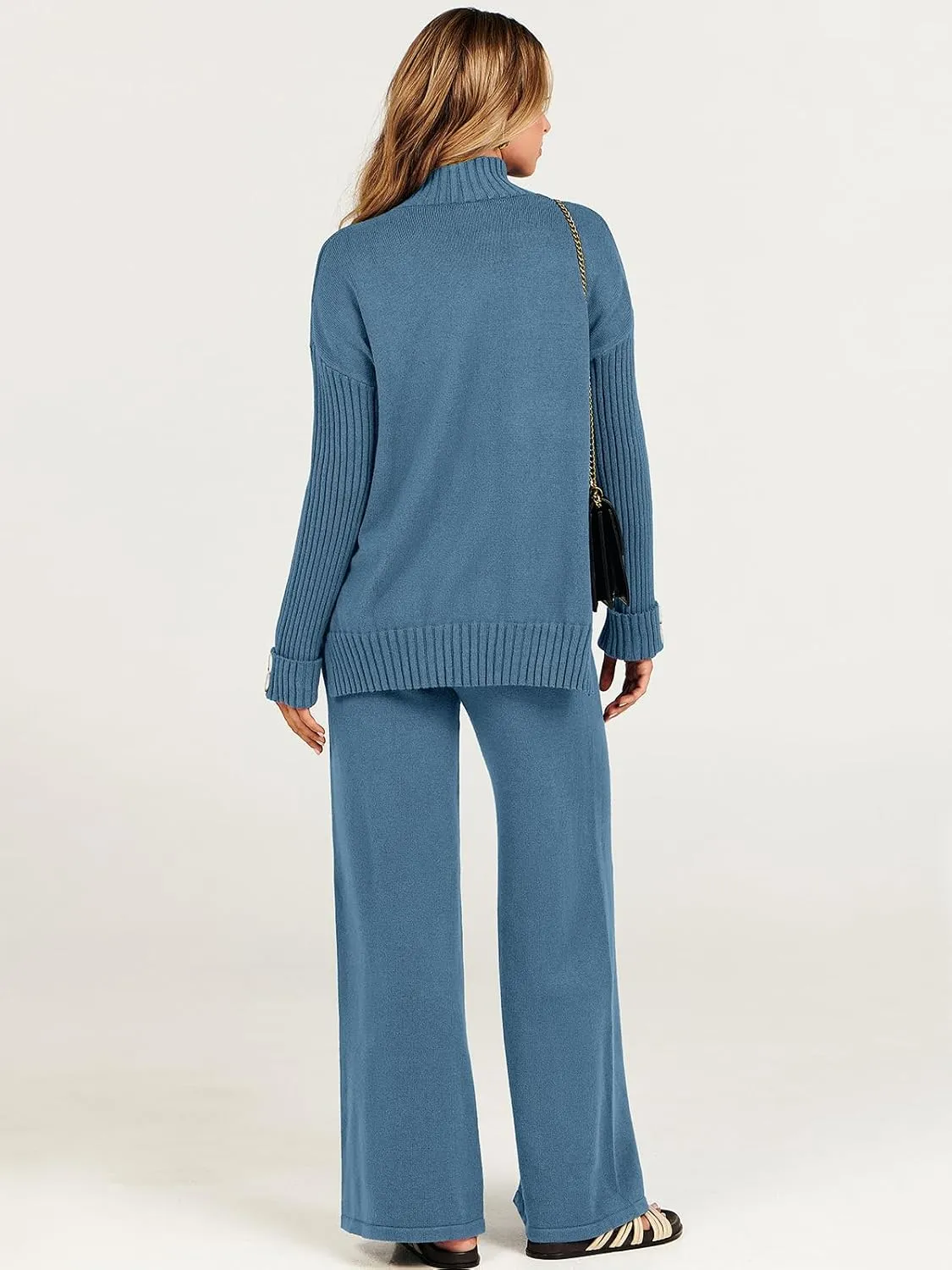 ANRABESS Women's 2 Piece Outfit Sweater Lounge Sets Long Sleeve Knit Pullover Wide Leg Pant Tracksuit Loungewear 2025 Fashion