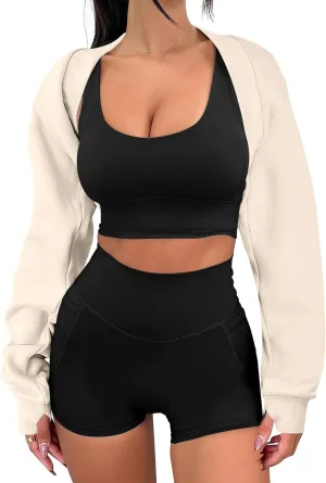 ANRABESS Womens Cropped Sweatshirt Long Sleeve Bolero Cardigan Open Front Shrug Workout Thumb Hole Y2K Tops Preppy Clothes
