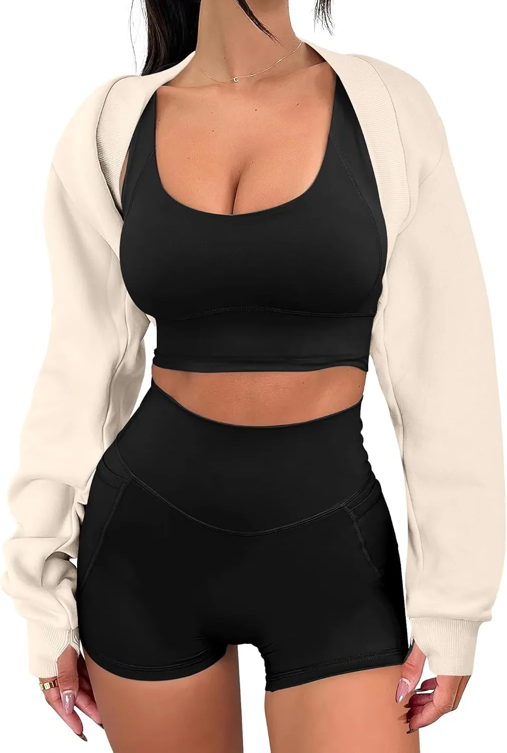 ANRABESS Womens Cropped Sweatshirt Long Sleeve Bolero Cardigan Open Front Shrug Workout Thumb Hole Y2K Tops Preppy Clothes