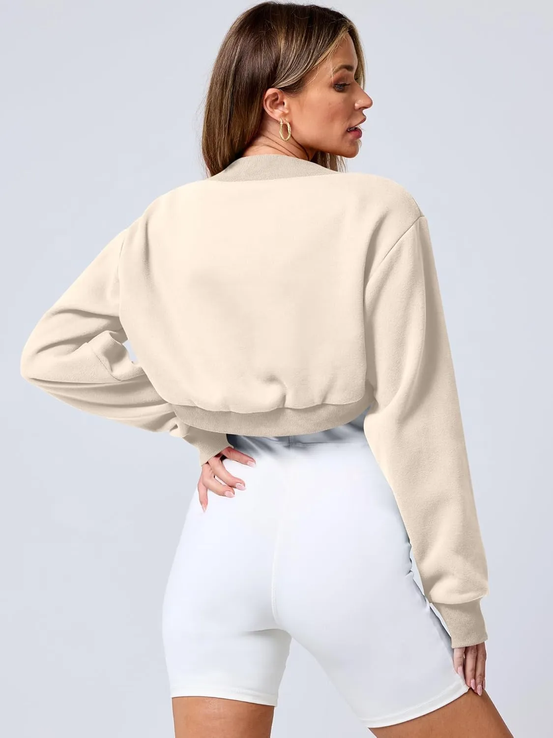 ANRABESS Womens Cropped Sweatshirt Long Sleeve Bolero Cardigan Open Front Shrug Workout Thumb Hole Y2K Tops Preppy Clothes