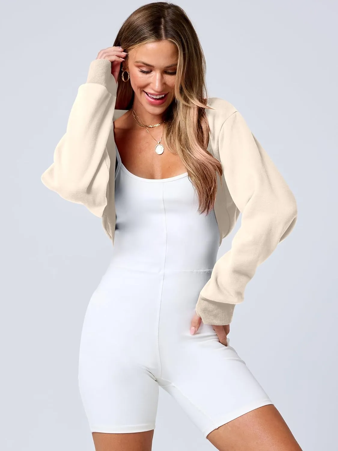ANRABESS Womens Cropped Sweatshirt Long Sleeve Bolero Cardigan Open Front Shrug Workout Thumb Hole Y2K Tops Preppy Clothes